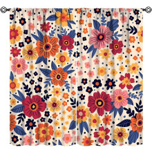 Pink Flower Curtains Boho Vintage Daisy Leaves Design 42x54