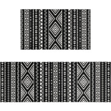 Ensemble de 2 tapis de cuisine noirs de style bohème, lavables et antidérapants.