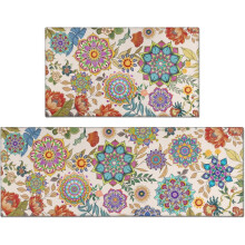 Tapis de cuisine bohèmes à motifs floraux, lot de 2, antidérapants et lavables.