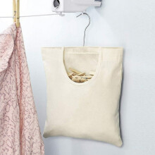 Canvas clothespin bag with hanging hook beige 31.75 x 26.67