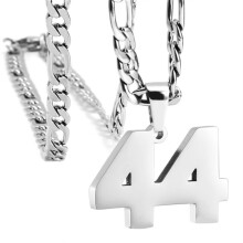 Men's Stainless Steel Jersey Number Necklace 44 Silver