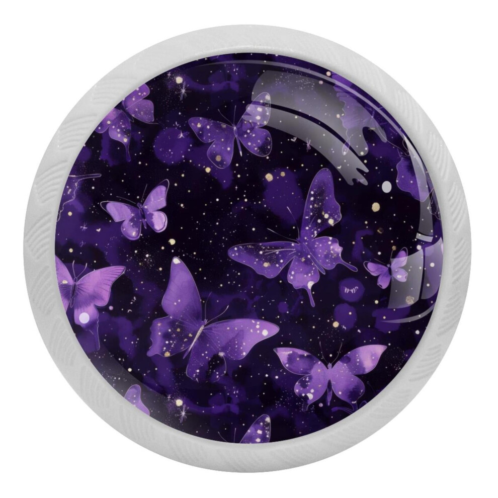 Galaxy Butterfly Cabinet Knobs Purple Crystal Glass 4 Pcs 9152228082403