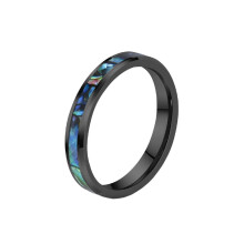 Tungsten Steel Couple Ring with Abalone Shell Opal Inlay