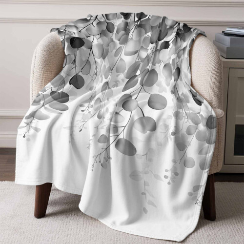 Grey Flannel Fleece Throw Blanket 50x60in Eucalyptus Design