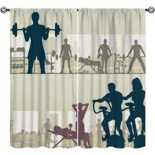Boys Fitness Curtains Abstract Sports Pattern Rod Pocket