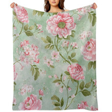 Floral Bouquet Beige Throw Blanket 50x60 Inch