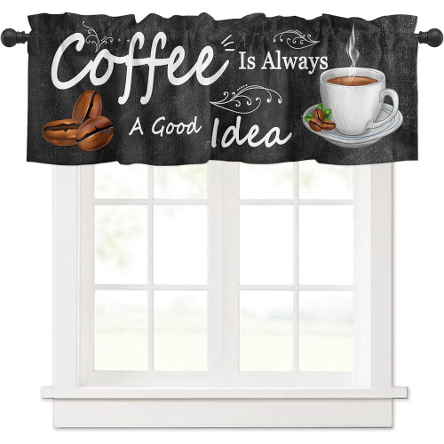 Coffee Theme Window Valance Rod Pocket 54x18 inch 1 Panel