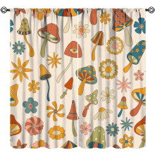 Retro Mushroom Curtains Boho Daisy Pattern 63" W x 63" L