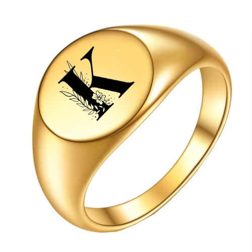 Stainless Steel Alphabet Ring Gold Size 6
