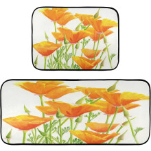 California Poppies Kitchen Mats Set of 2 Yellow Non-Slip