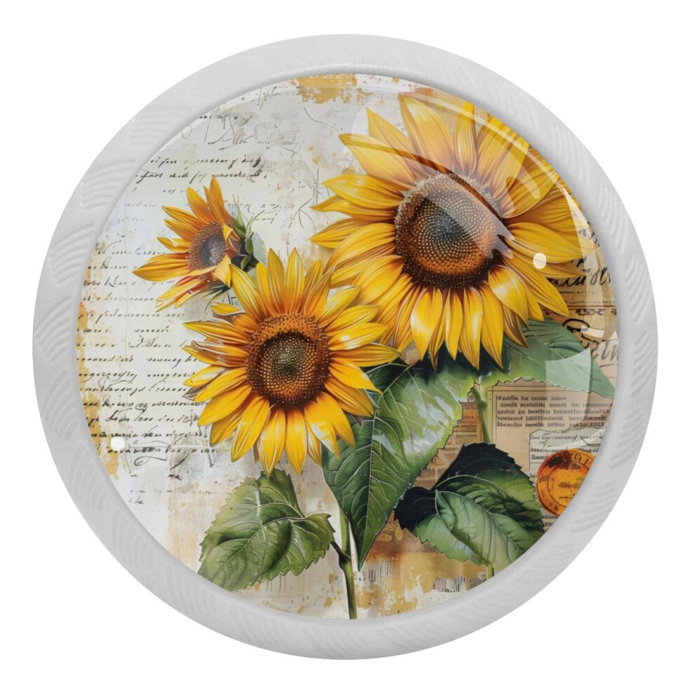 Sunflower Crystal Glass Cabinet Knobs 4 Pcs 9130661504621