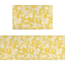 Tapis de cuisine jaune à motif floral, antidérapant et lavable, lot de 2