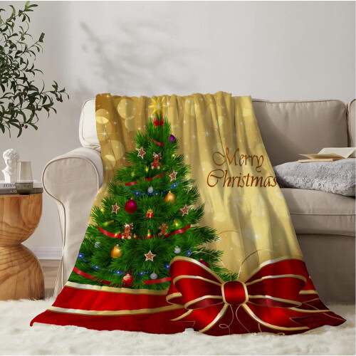 Christmas Tree Throw Blanket Red Gold 60x80 Inch