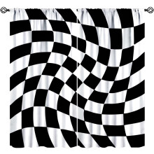 Hippie Checkered Curtains Black White Grid 72" W x 63" L