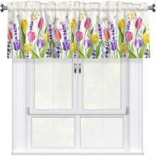 Spring Floral Kitchen Curtain Valance Pink Tulips