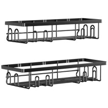 Stick- Shower Organizer, Shower Rack with 16 Hooks, Black 2-Pack