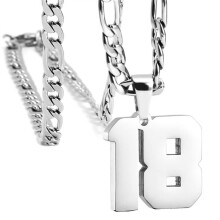 Men's Stainless Steel Jersey Number Necklace 18 Silver