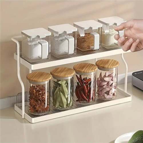 Kitchen Spice Rack 2-Layer Countertop Organizer Versatile Storage Rack for Condiments and Herbs Home Kitchen 1