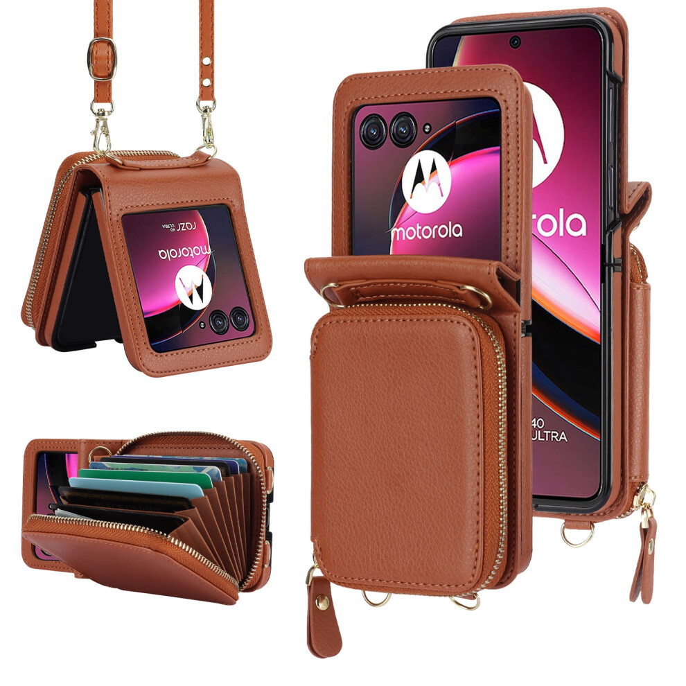 Motorola Razr 2025/60 Crossbody Wallet Case Pu Leather Brown 9180435761750