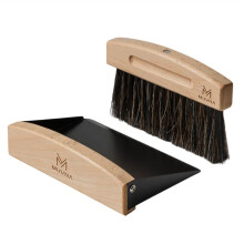 MUVNA Espresso Cleaning Brush Set, A Wood Handle Cleaning Brush & Dustpan, Coffee Bar Brush, Horsehair/Nylon Fiber A