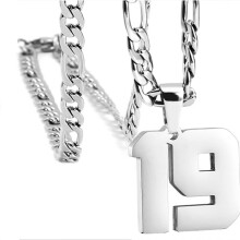 Men's Stainless Steel Jersey Number Pendant 19 with Chunky