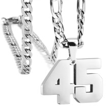Men's Stainless Steel Jersey Number Necklace 45 Silver