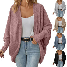 Women's Cardigan Sweater Grey Loose Knit Open Front Long