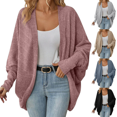 Women's Cardigan Sweater Grey Loose Knit Open Front Long