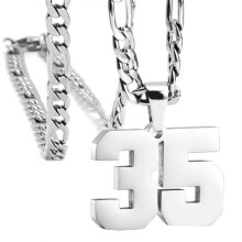Men's Stainless Steel Jersey Number Pendant 35 with Chunky