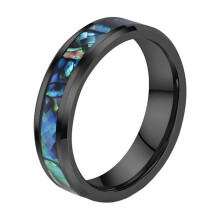 Tungsten Steel Abalone Shell Opal Ring 6mm Black Size 10