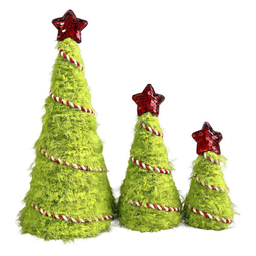 Lime Green Furry Mini Christmas Trees 3 Pcs