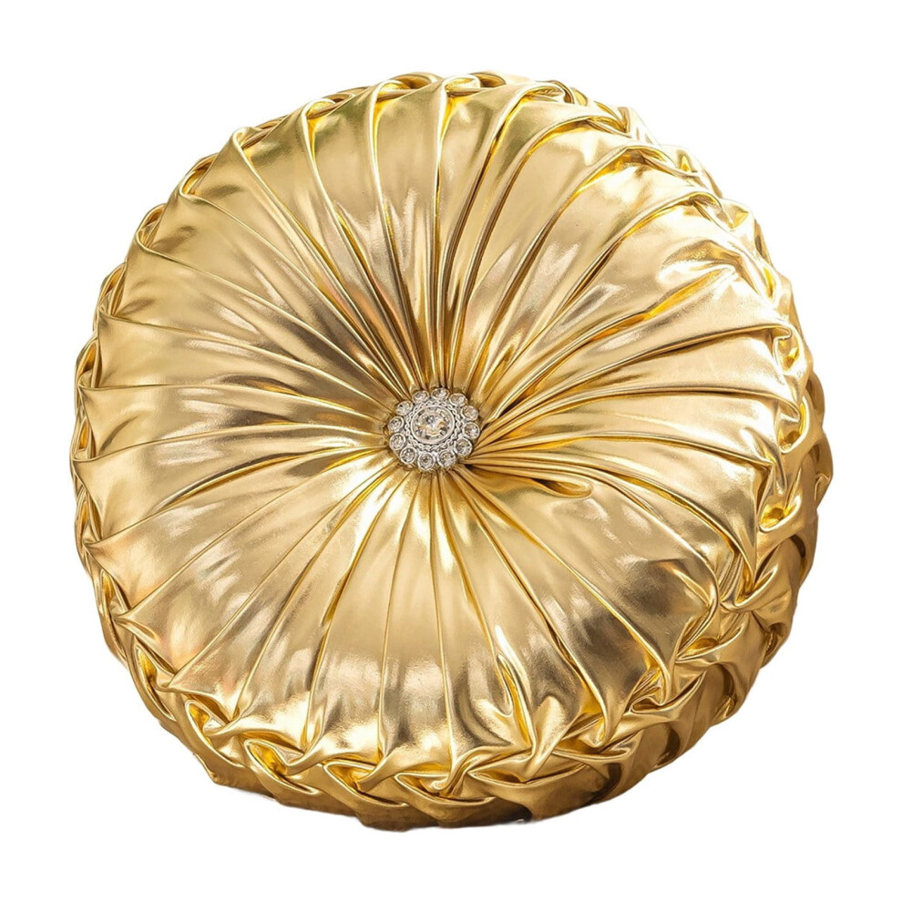 Velvet pleated round throw pillow pumpkin design with