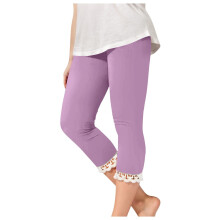 Purple Girls Capris with Lace Trim, Stretch Pencil Pants,