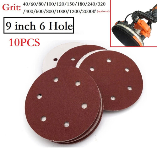 9 Inch 6-Hole 225 mm Wall Sander Sanding Discs 40-2000 Grit