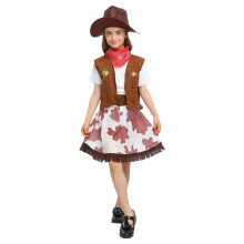 Kids Western Rodeo Outfit Vest Skirt Hat Bandanna 4-Piece