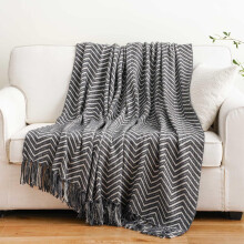 Dark Grey Knit Throw Blanket with Tassels 50 x 60 inches