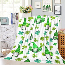 Clover Gnome Throw Blanket Green Shamrock 60x80 Inch