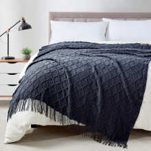 Navy knitted throw blanket 50 x 60 inches