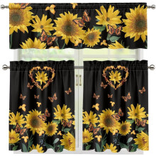 Sunflower Print Kitchen Curtain Valance Set of 3
