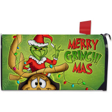 Magnetic Christmas Mailbox Cover Green Fabric 21x18 in