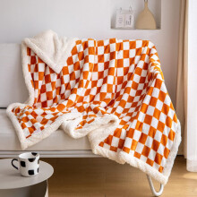 Sherpa Fleece Throw Blanket Checkered Pattern Orange 50x60