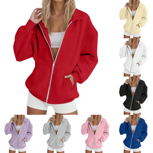 Women's Zip-Up Hoodie Beige M