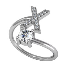 Women's Stainless Steel Initial Ring with Cubic Zirconia,
