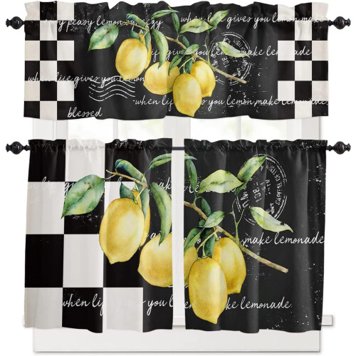 Kitchen Curtains and Valances Set Tropical Lemon Buffalo