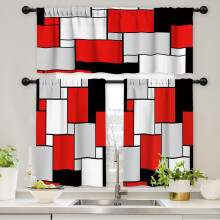 Kitchen Curtains Set Red Black Grey 36 inch Rod Pocket