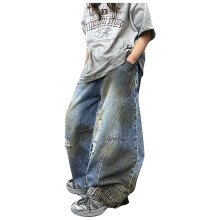 Girls Wide Leg Jeans Navy Size 5-6 Stretchy Baggy Trousers