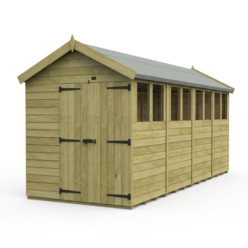7 x 16 Apex Shed Tanalised (Double Door, With Windows) 1