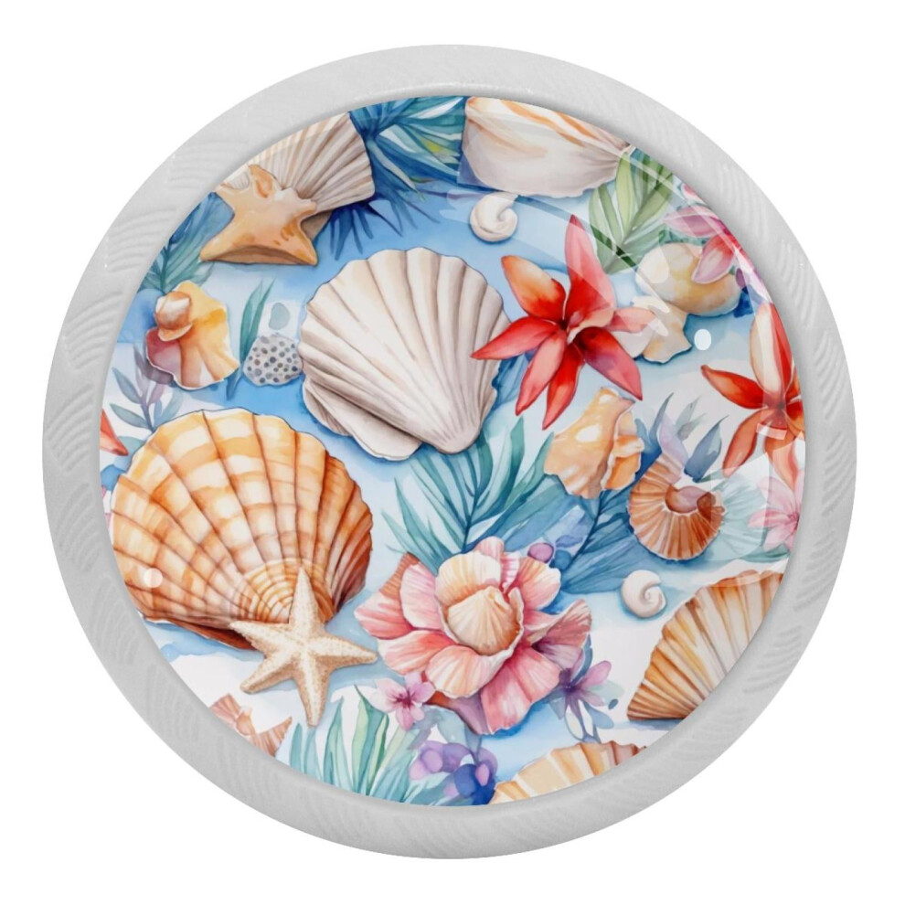 Beach Seashells Watercolor Cabinet Knobs Crystal Glass 9341593034760