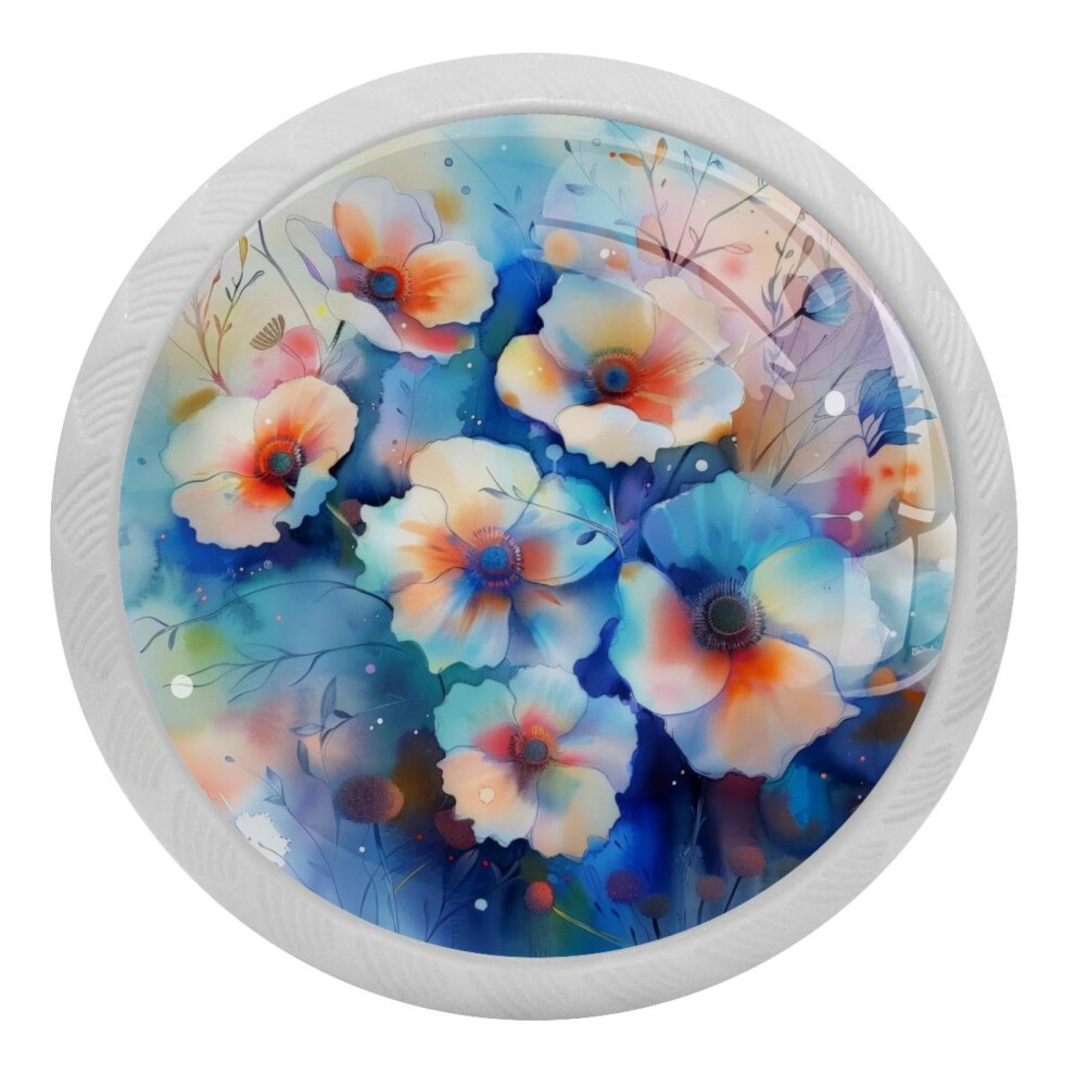 Floral Flower Painting Crystal Glass Cabinet Knobs 4 Pcs 9341593035217