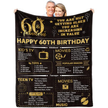 50th Birthday Throw Blanket Black Gold Flannel 55x70 Inch
